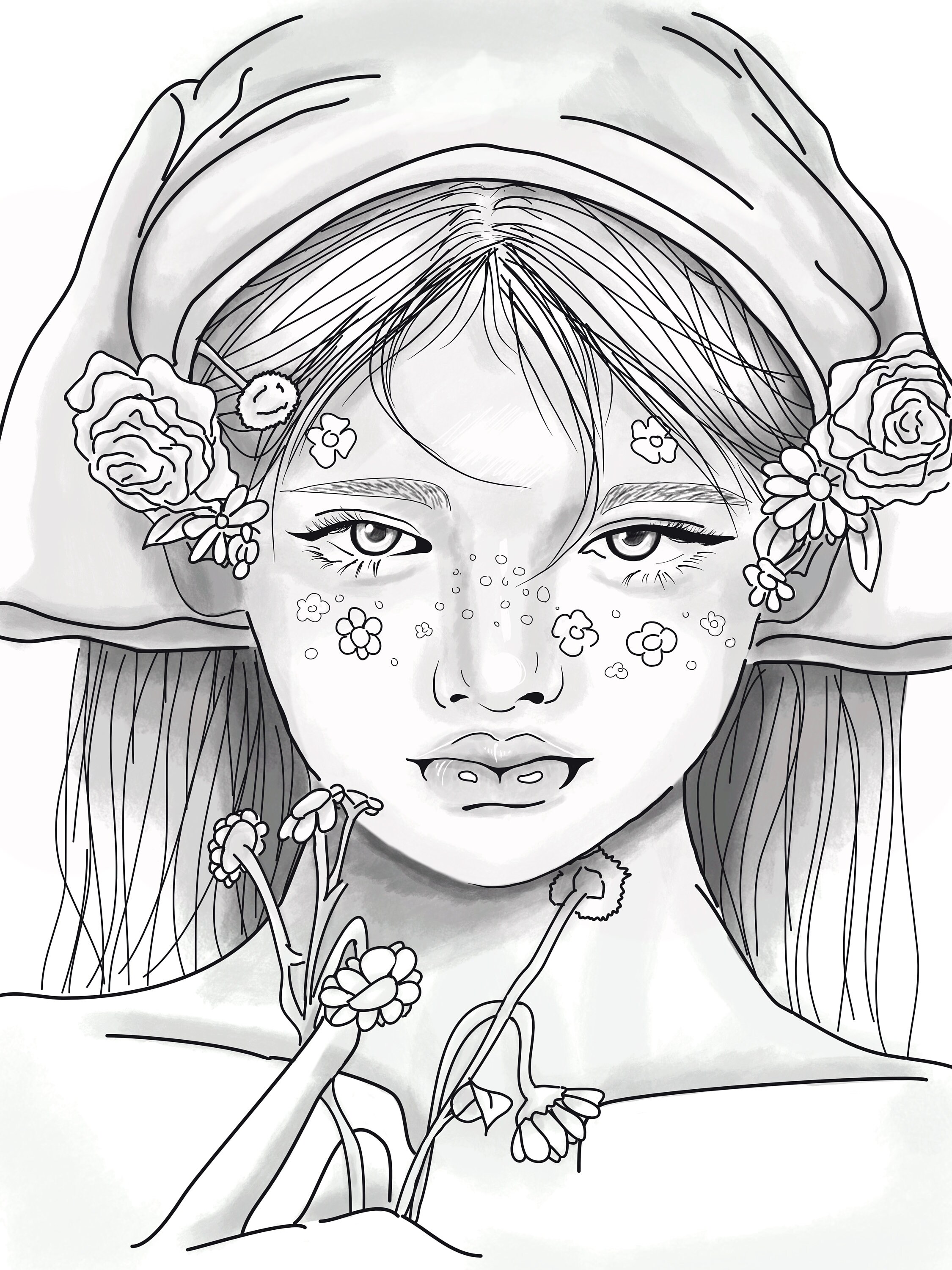 Adult Coloring Page- Flower Girl - Etsy
