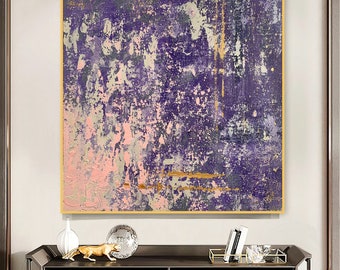 Abstract Painting Modern Mixed Media Thick Acrylic Paint Oil Paint Pink  Lilac Blue White Gold Leaf Realistic · Creative Fabrica