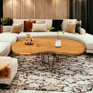 MIINO - Mesa de centro blanca moderna, de madera maciza, con forma de nube,  mesa central moderna de mediados de siglo para dormitorio, sala de estar