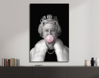 Queen Elizabeth II Portrait Pink Bubblegum Art Poster and Canvas