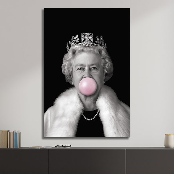 Queen Elizabeth II Portrait Pink Bubblegum Art Poster and Canvas