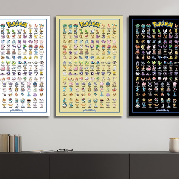 Pokémon (Generation 1) Ken Sugimori Artwork Posters and Canvas (1-151)
