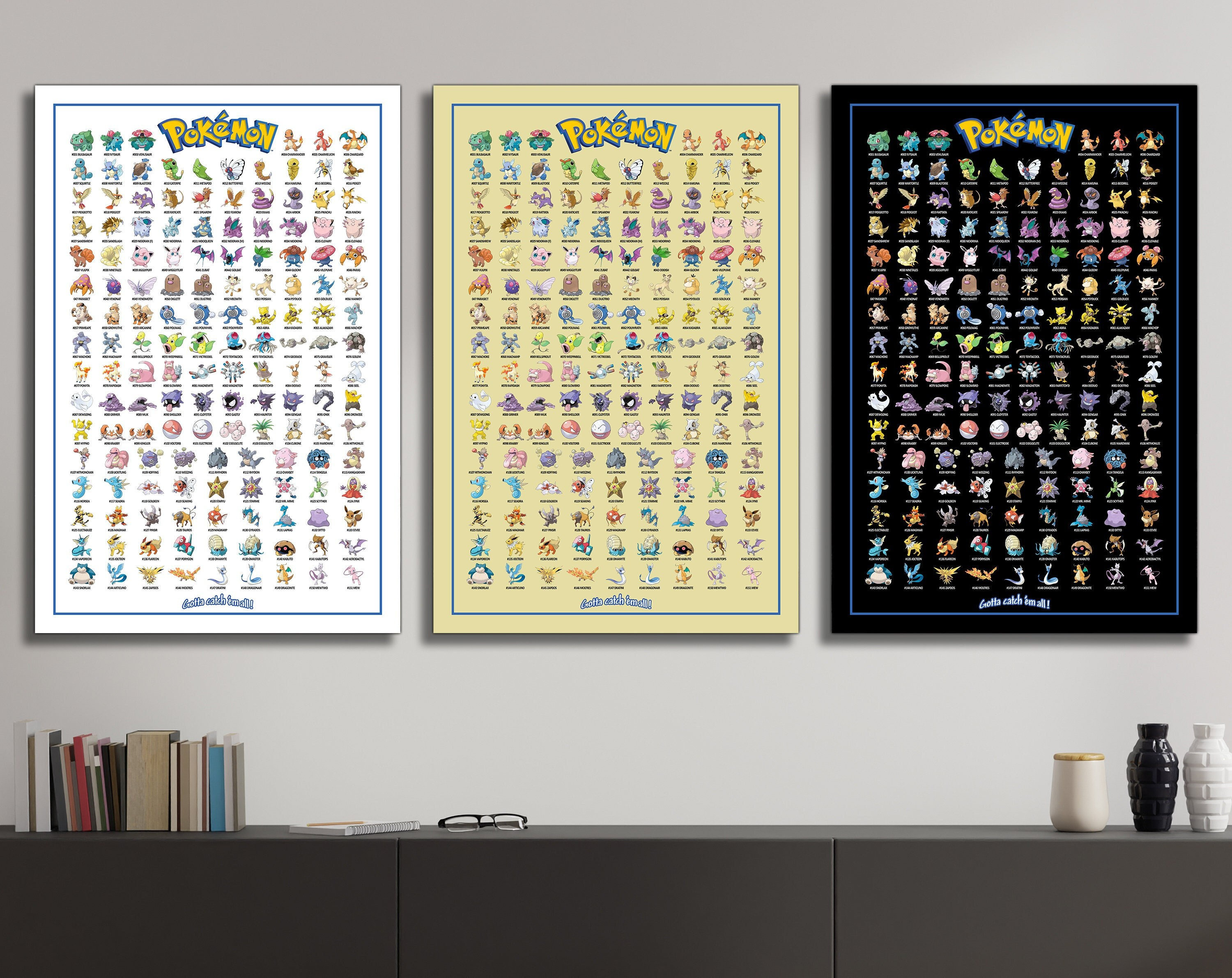 Pokemon - TV Show/Gaming Poster/Print (Kanto 151 - All 151 Pokemons) (Size:  24 inches x 36 inches) (Black Poster Hanger) : : Home & Kitchen