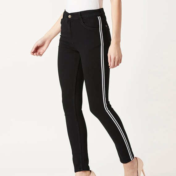 Black Side Stripe Jeans Denim Pants 