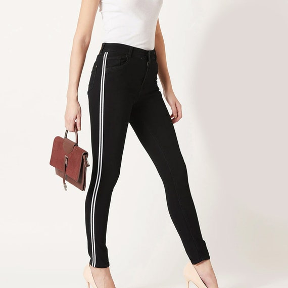 Black Side Stripe Jeans Denim Pants 
