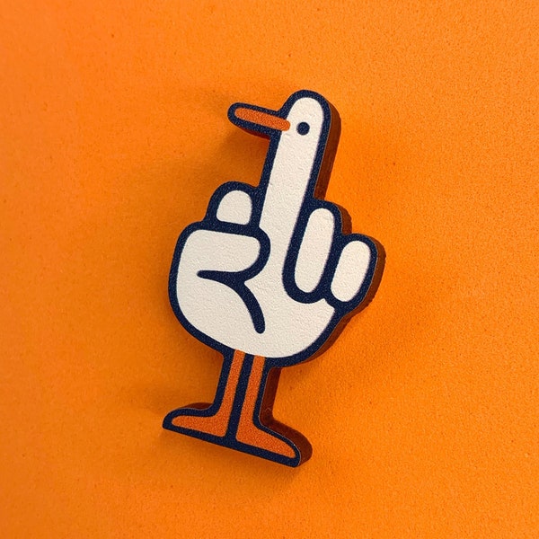 Flip the Bird Pin Badge - Middle Finger Seagull Wooden Brooch - Animal Lapel Pin - Responsibly Sourced Wood - Chris Gilleard