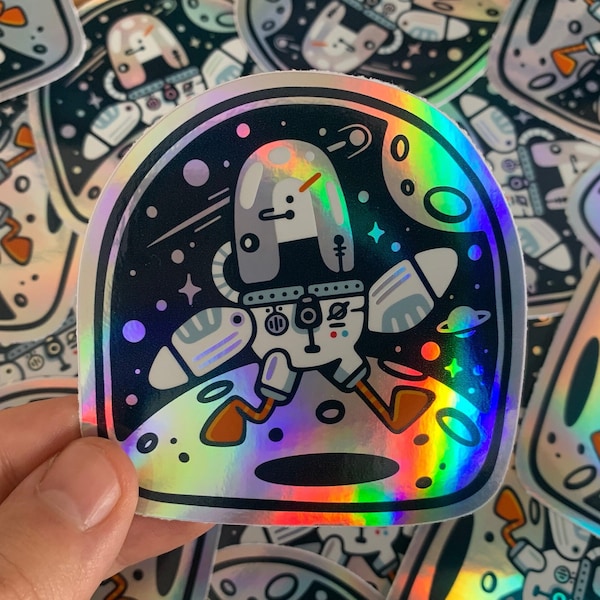 Space Seagull Holo Sticker - Shiny Holographic Astronaut Decal - Cute Bird - Rainbow Animal - NASA inspired