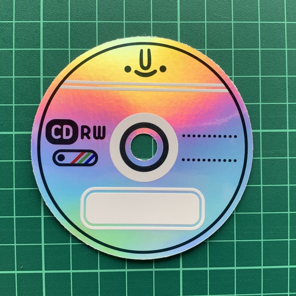 Etiqueta engomada holográfica del CD - Retro Holo Shiny Blank Disc CDRW- Cubierta linda del cuaderno del ordenador portátil - 90s Mixtape