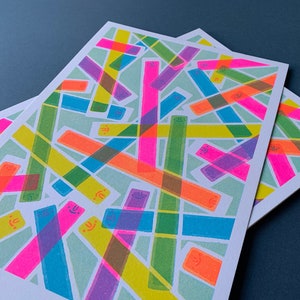 Riso Pops A4 | 3 Colour Risograph Ice Pop print, Ice Pole Otter Pop, Summer Illustration,  Fluorescent ink