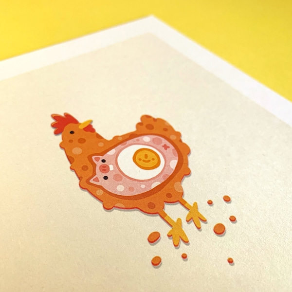 Scotch Hen Print | Funny Scotch Egg Chicken Pig Sketch, British Snack Food Illustration by Chris Gilleard