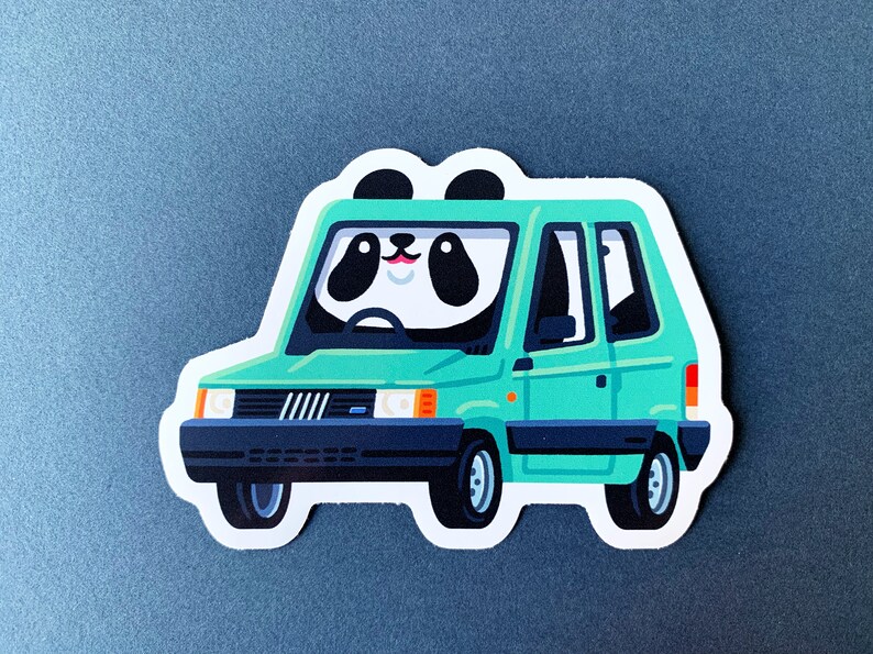 Panda in a Fiat Panda Sticker - Retro FIAT Panda Car, 1986 Mk1, Cute ...