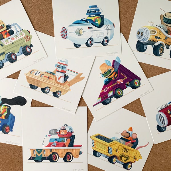 Animal Cars Mix & Match / Digital Art Print - Funny Animal Driving Car Illustration - Kids Wall Art / Chris Gilleard