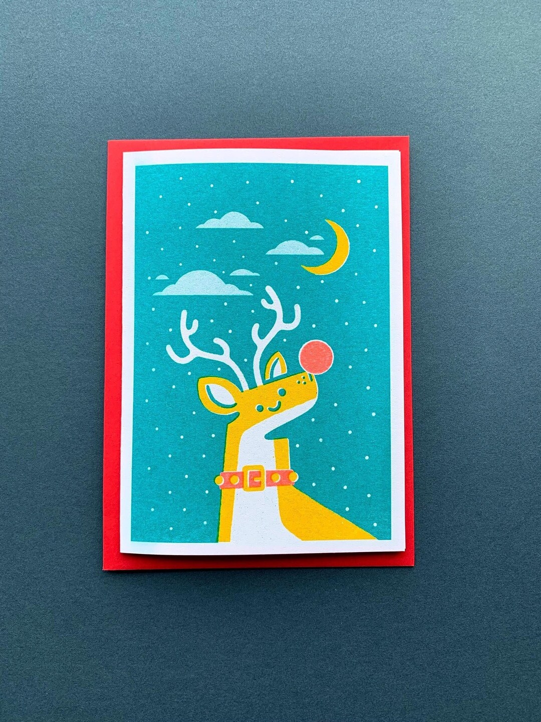 Christmas Card Ruddph Rudolph Reindeer Christmas Card: A6 Risograph Card - Etsy