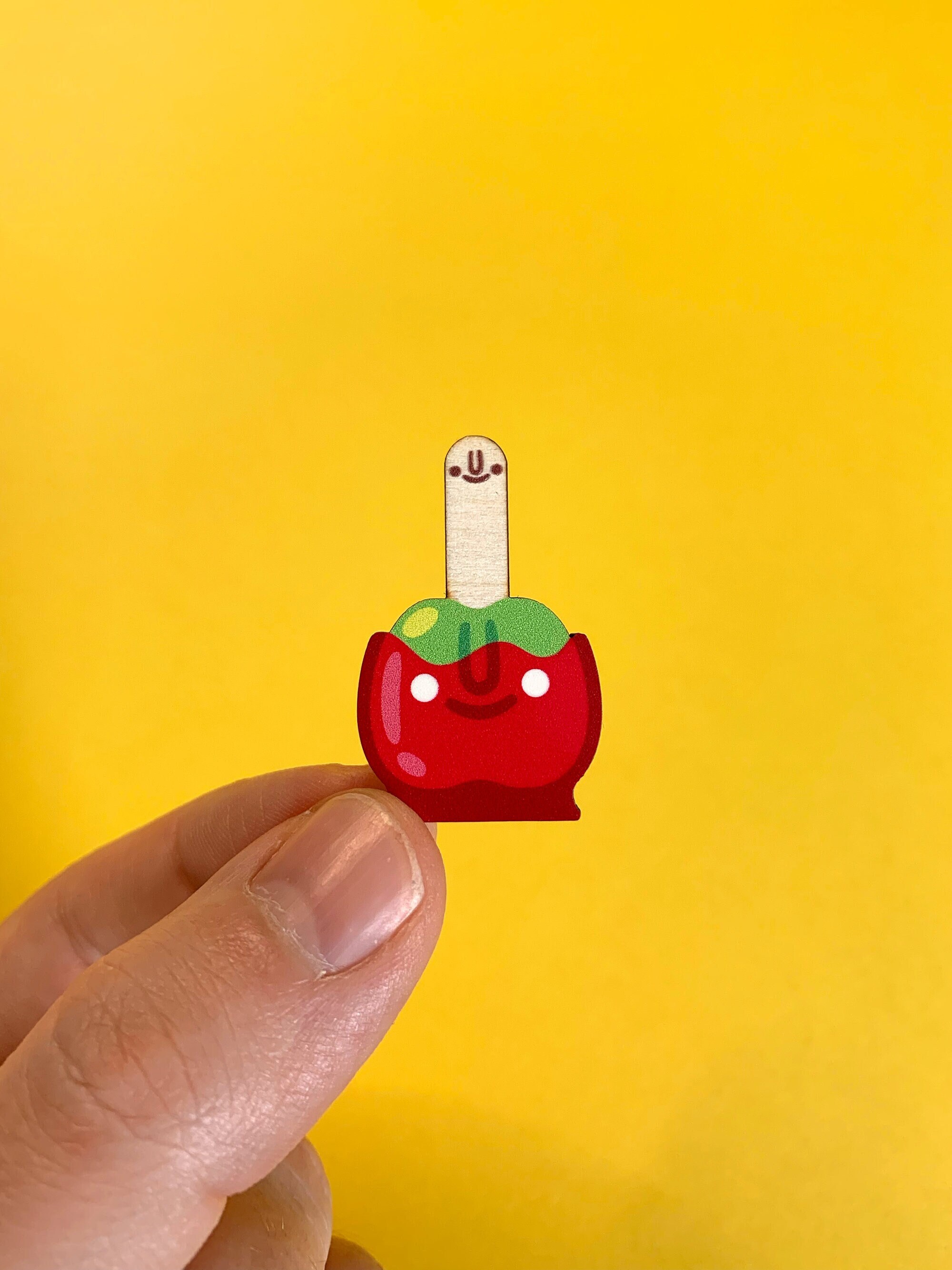 Toffee Apple Pin Badge - Wooden Lapel Brooch, Cute Candy Caramel Apple - Retro Sweets Jewellery, Fall Autumn Bonfire Night, Teacher Gift
