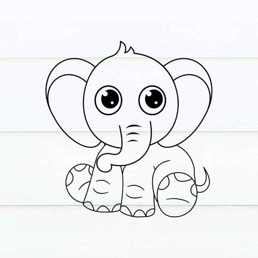 Baby Elephant Outline SVG Cute Sweet Elephant Cut File Baby Etsy
