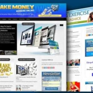 May include: Four website screenshots showcasing different online businesses. The first website is about beauty tips and advice, the second is about making money online, the third is about exercise advice, and the fourth is about vitamins and supplements.