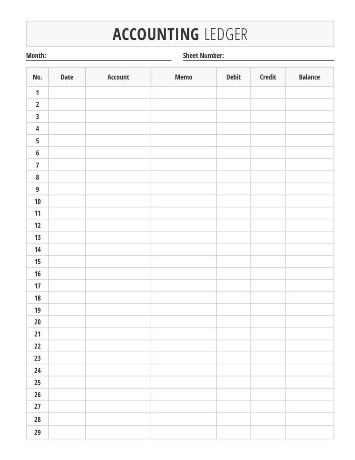 Printable Accounting Ledger | Basic Ledger | Accounting Bookkeeping ...