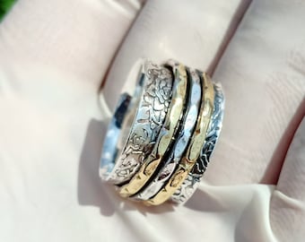 Handmade Sterling Silver Spinner Ring: 18k Gold Plated Anxiety Ring