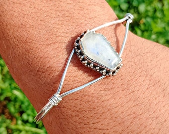 Rainbow moonstone coffin Bangle, Moonstone Bangle coffin Bangle Girl Bangle, 925 Sterling Silver, woman jewellery, bangle gift, gift for her