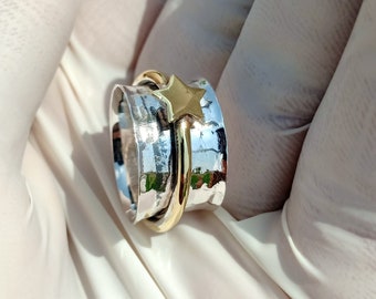 Spinner Ring, 925 Sterling Silver Ring, 18k Gold Plated Ring, hammer Spinner Ring, Anxiety Ring, Star Spinner Ring, Love Spinner Ring