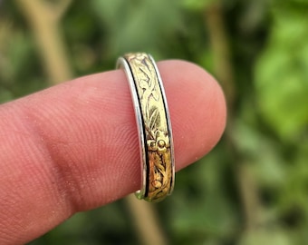 Spinner Ring, Anxiety Ring, 925 Sterling Silver, 18k Gold Plated, Attention Ring, wedding gift, Flower Design Ring, Mother Gift, Daughter Gi