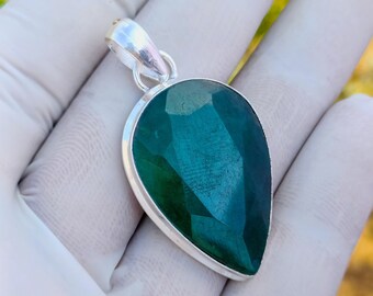 Faceted Zambian Emerald Pendant, Handmade Jewelry, 925 Sterling Silver,  Pendant,
