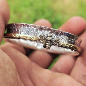 Spinner Bangle, Anxiety Spinner Bangle, 925 Sterling Silver bangle, 18k Gold Plated, Black Oxidize finish, Bee Bangle, Flower bangle, Gift