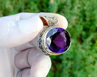 Natural Amethyst, Natural Amethyst Pendant, Amethyst Vintage Pendant, 925 Sterling Silver Pendant, Man Woman Pendant, Handmade Pendant, for