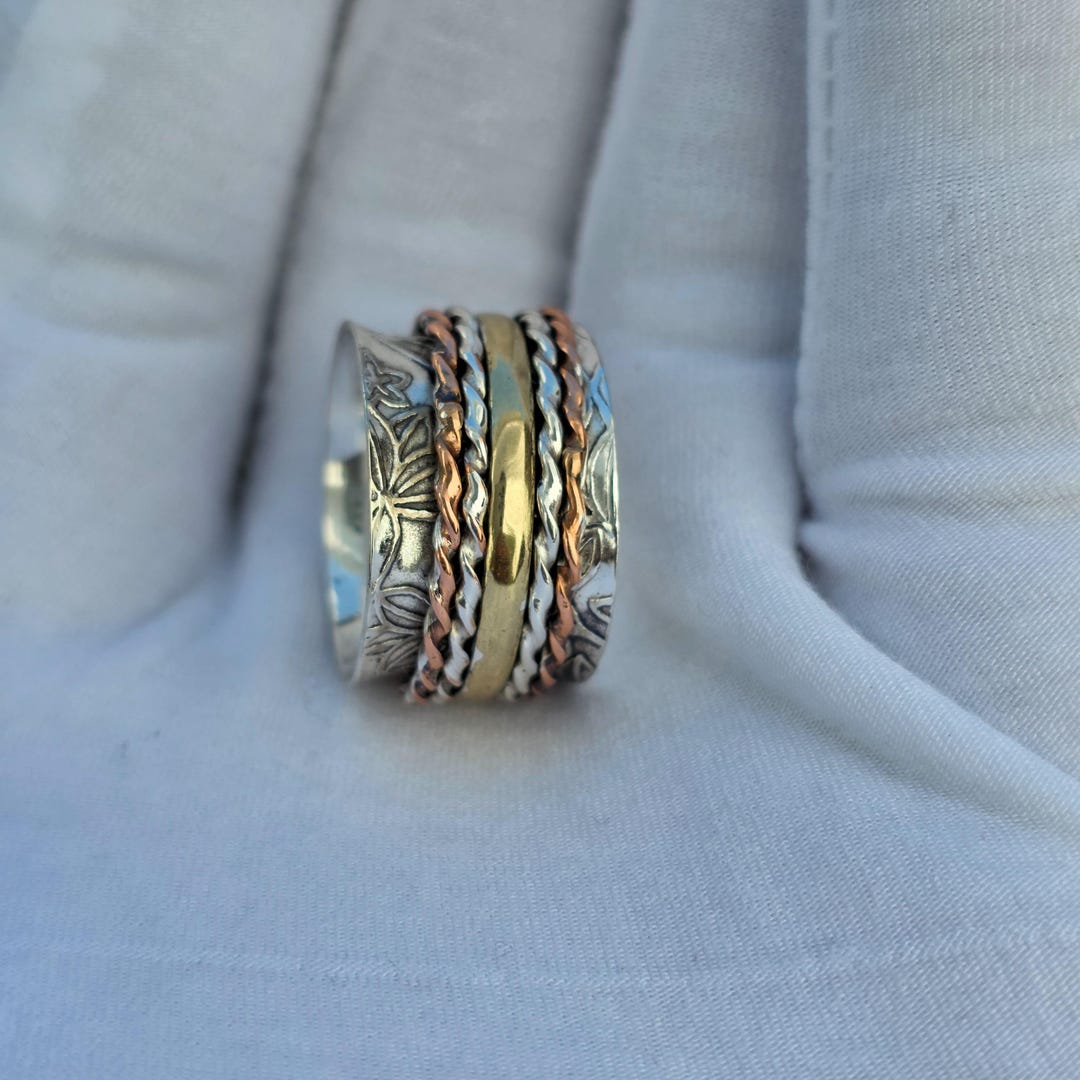 925 Sterling Silver Spinner Ring With 18K Gold Plated Band | Handmade ...