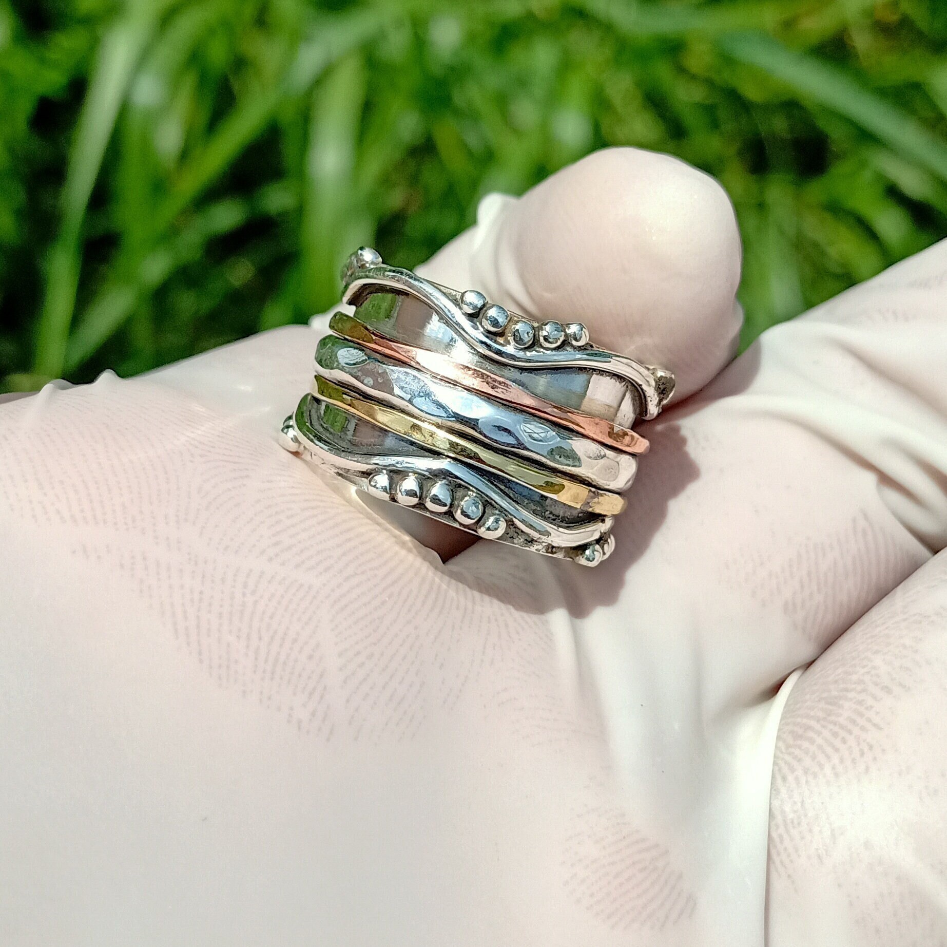 Spinner Ring, 925 Sterling Silver, Gold & Rose Gold Plated, Meditation Ring, Statement Ring, Unique Ring, Anxiety Ring, Hammered Ring, love