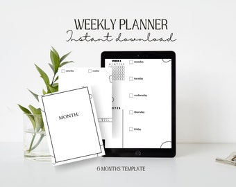 Weekly planner weekly view planner printable and digital use digital weekly planner printable weekly planner A5 planner for ipad or tablet