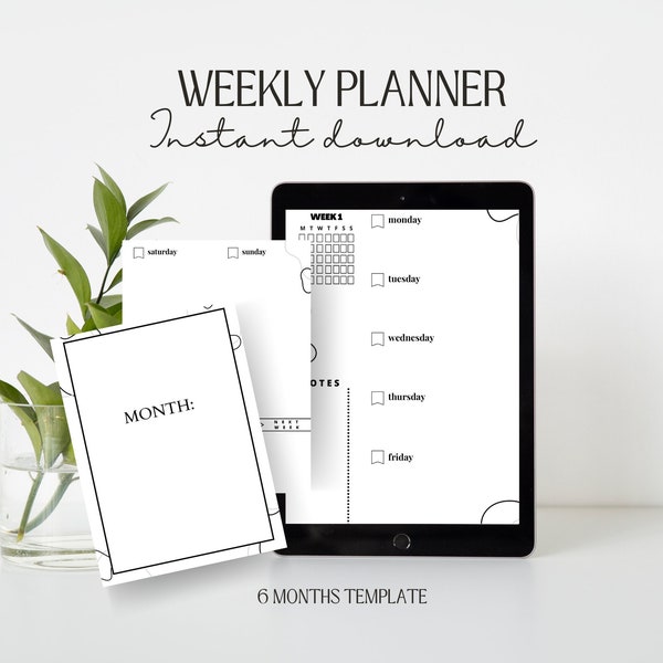 Weekly planner weekly view planner printable and digital use digital weekly planner printable weekly planner A5 planner for ipad or tablet