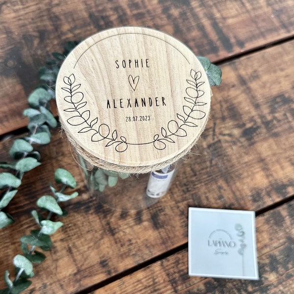 Personalized money gift for the wedding with real eucalyptus I Giving money for the wedding I Sustainable money gift