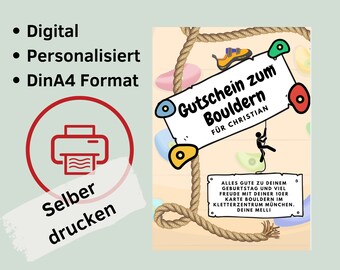 Gutschein Bouldern / Klettern personalisiert I Bouldern Geschenke digital I Bouldergutschein I Klettergutschein personalisiert