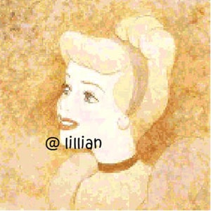PDF Sepia PRINCESS CINDERELLA Sampler Counted Cross Stitch Pattern Chart