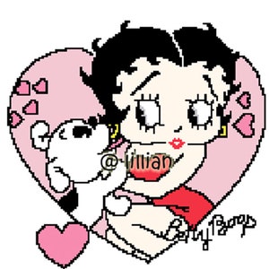 PDF BETTY Boop with PUPPY Counted Cross Stitch Pattern Chart