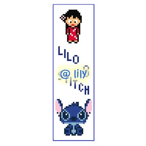 pdf LILO & STITCH Grosgrain Ribbon Counted Cross Stitch Pattern Chart BookMark with customized name