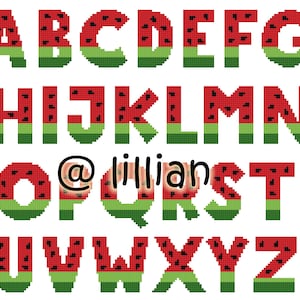 PDF CHARACTER Alpbahet Alphabets Alphabetical Fuits Water Melon ABC Sampler Counted Cross Stitch Pattern Chart