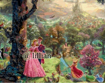 PDF Princess SLEEPING BEAUTY with Prince and Fairy Fairies at Castle Counted Cross Stitch Pattern Chart