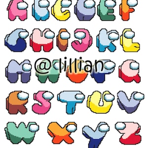 PDF CHARACTER Alpbahet Alphabets Alphabetical Among Us ABC Sampler Counted Cross Stitch Pattern Chart
