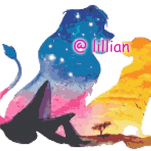 PDF Simba und NALA Potrait SILHOUETTE Kreuzstichvorlage Zählvorlage