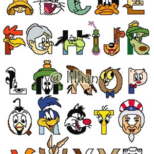 PDF KARAKTER Alpbahet-alfabetten Alfabetische Baby Looney Tunes ABC Sampler Geteld kruissteekpatroondiagram