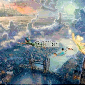 PDF Princess TINKERBELL and PETER Pan Flying Counted Cross Stitch Pattern Chart