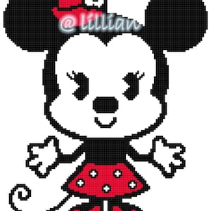PDF MICKEY MINNIE Mouse Baby Minnie Red Potrait Counted Cross Stitch Pattern Chart