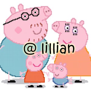 pdf PEPPA PIG ~ Mummy Daddy George Peppa Pig Family Potrait Counted Cross Stitch Pattern Chart
