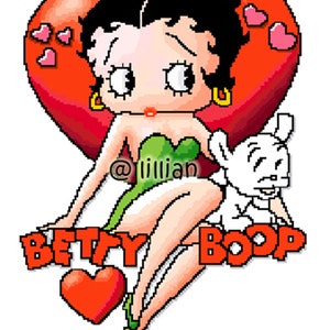 PDF BETTY BOOP Love Heart with Puppy Counted Cross Stitch Pattern Chart
