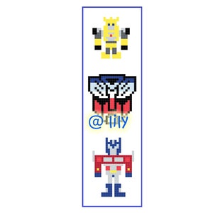 pdf THE TRANSFORMERS Optimus BUMBLEBEE Grosgrain Ribbon Counted Cross Stitch Pattern Chart BookMark with customized name