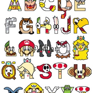 PDF CHARACTER Alpbahet Alphabets Alphabetical Super Mario ABC Sampler Counted Cross Stitch Pattern Chart