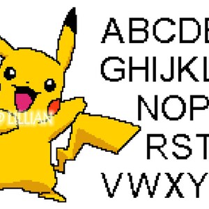 PDF PIKACHU Alphabet Alphabets Alphabetical abc Sampler Counted Cross Stitch Pattern Chart