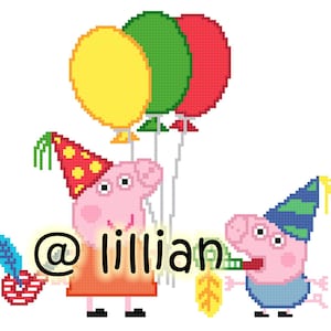 pdf PEPPA PIG ~ George Peppa Pig Birthday Celebration Balloons Counted Cross Stitch Pattern Chart